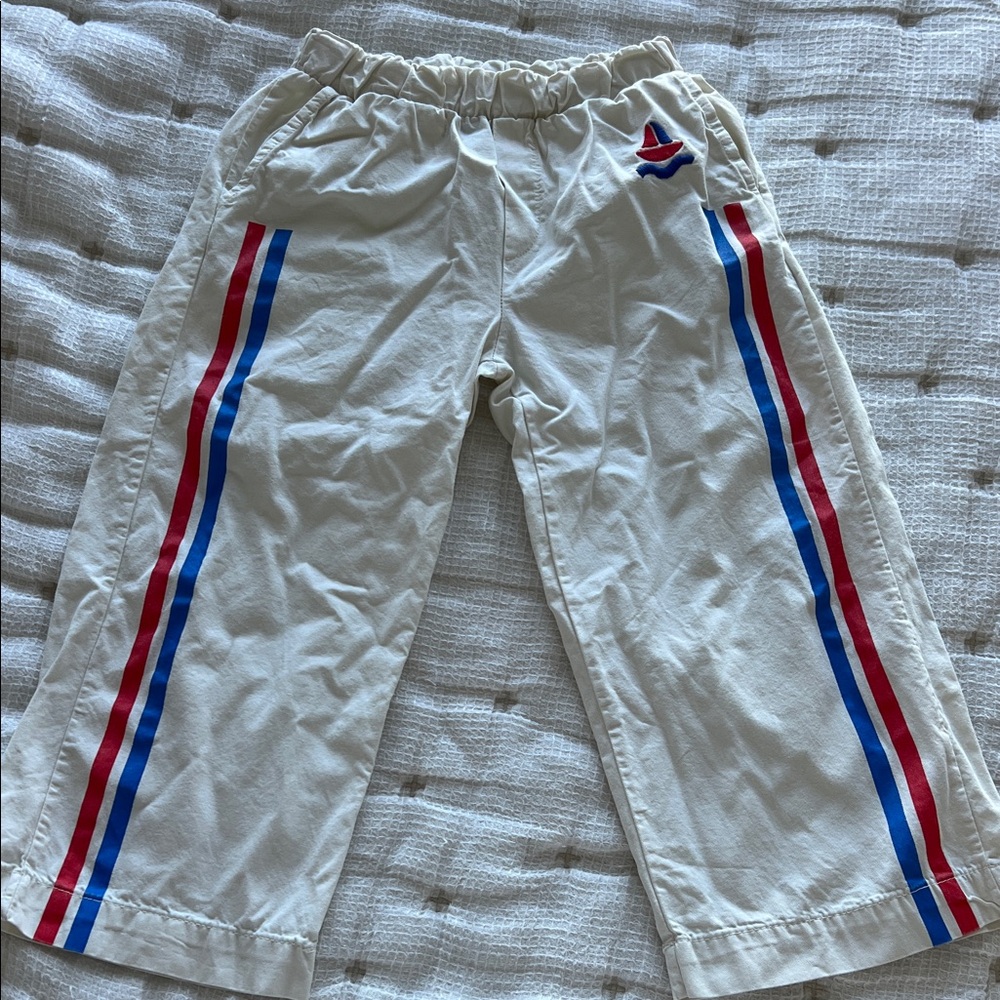 Bonmot White Pants with Red and Blue Stripes